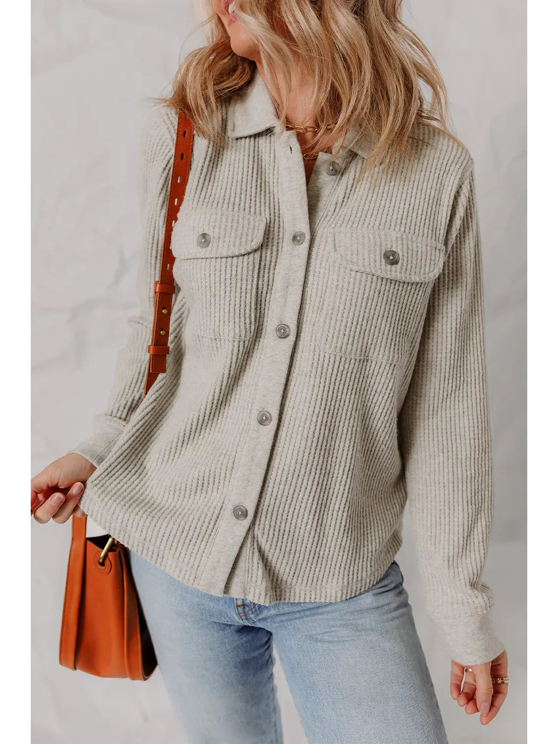 Waffle Textured Chest Pocket Chic Shacket