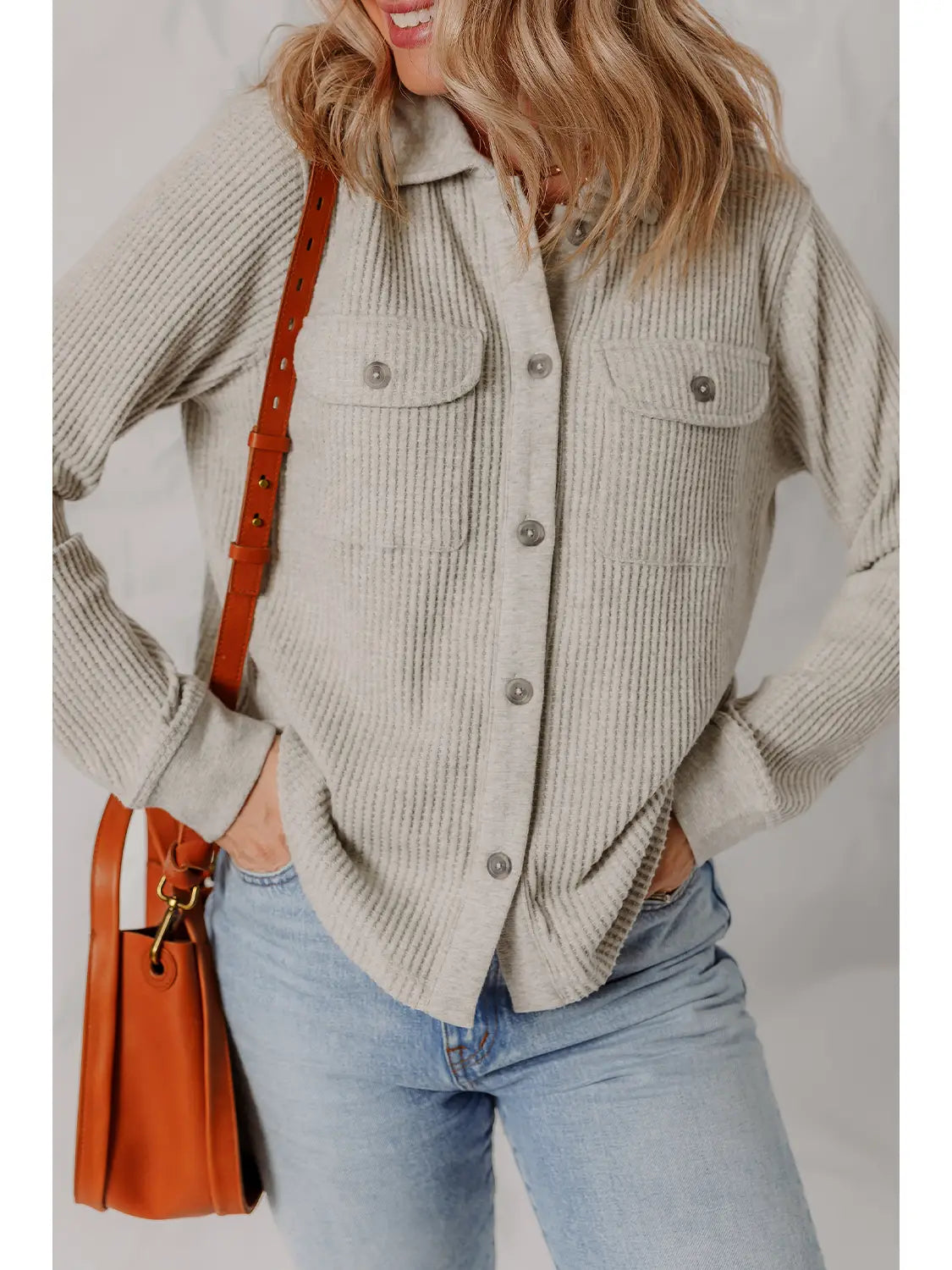 Waffle Textured Chest Pocket Chic Shacket