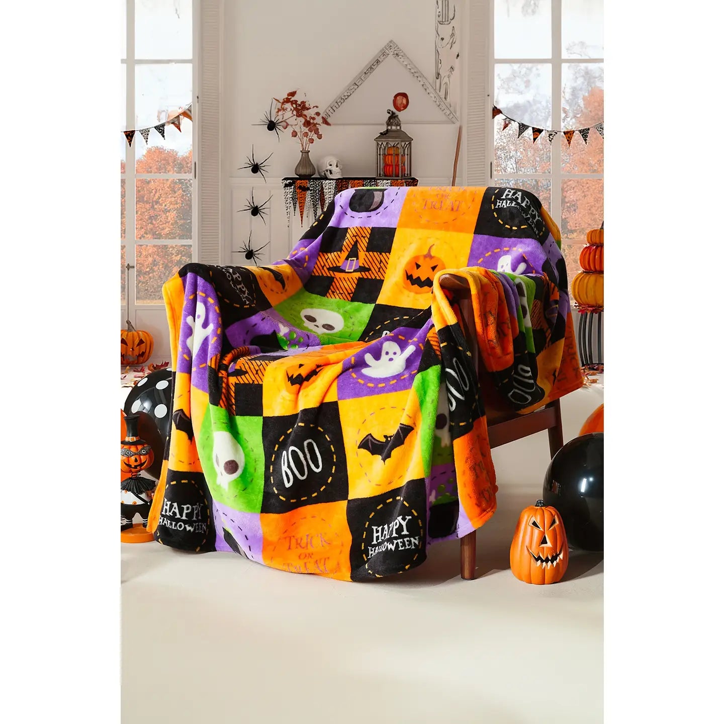 Halloween Patten Checkerboard Flannel Large Blanket