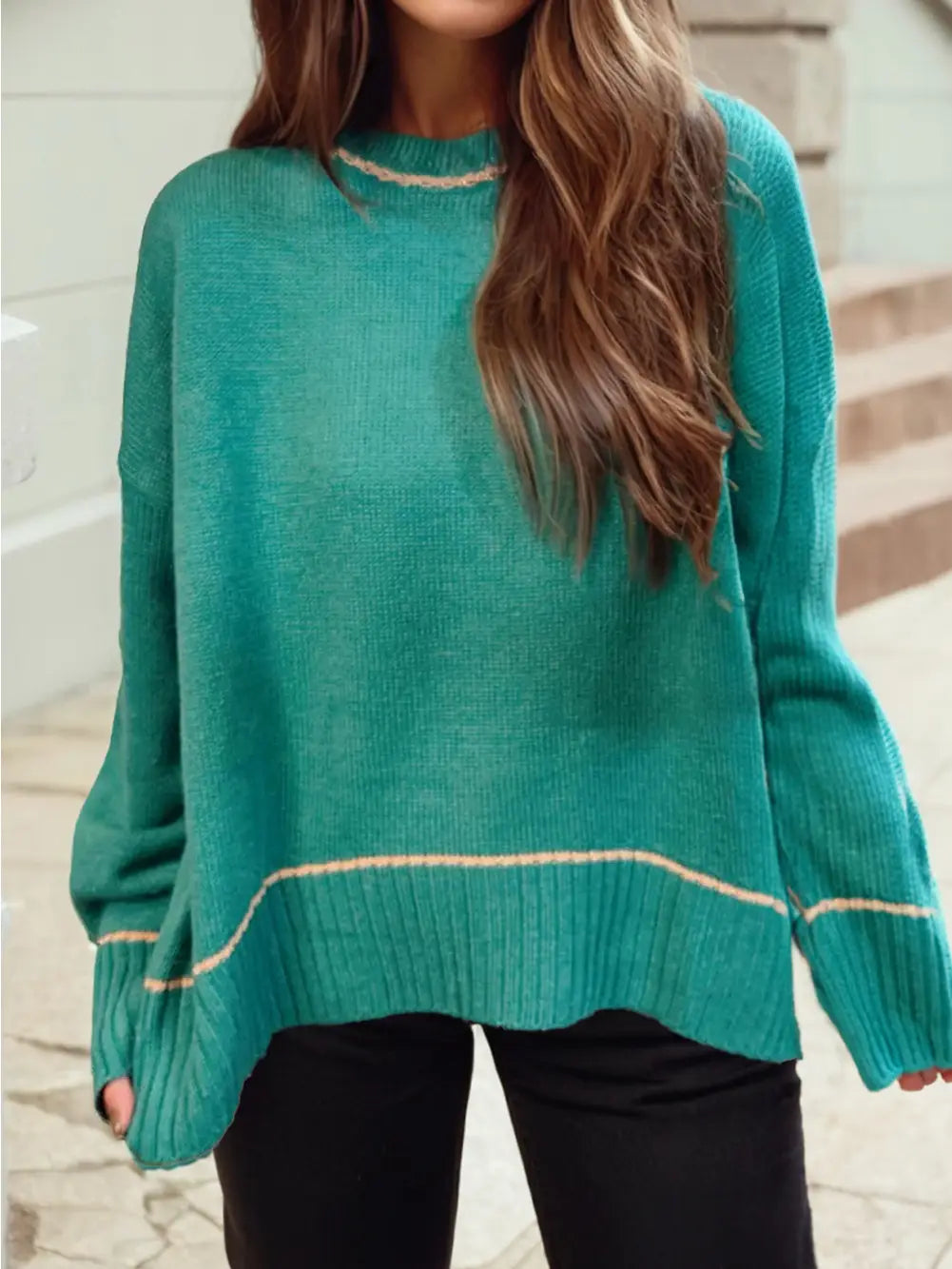 Contrast Detail Drop Shoulder Baggy Sweate