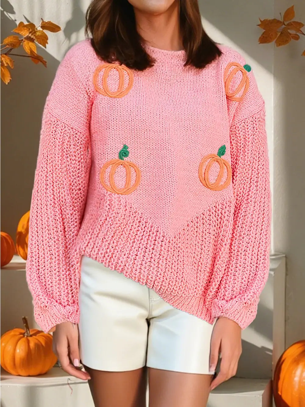 Pumpkin Embroidered Thanksgiving Sweater