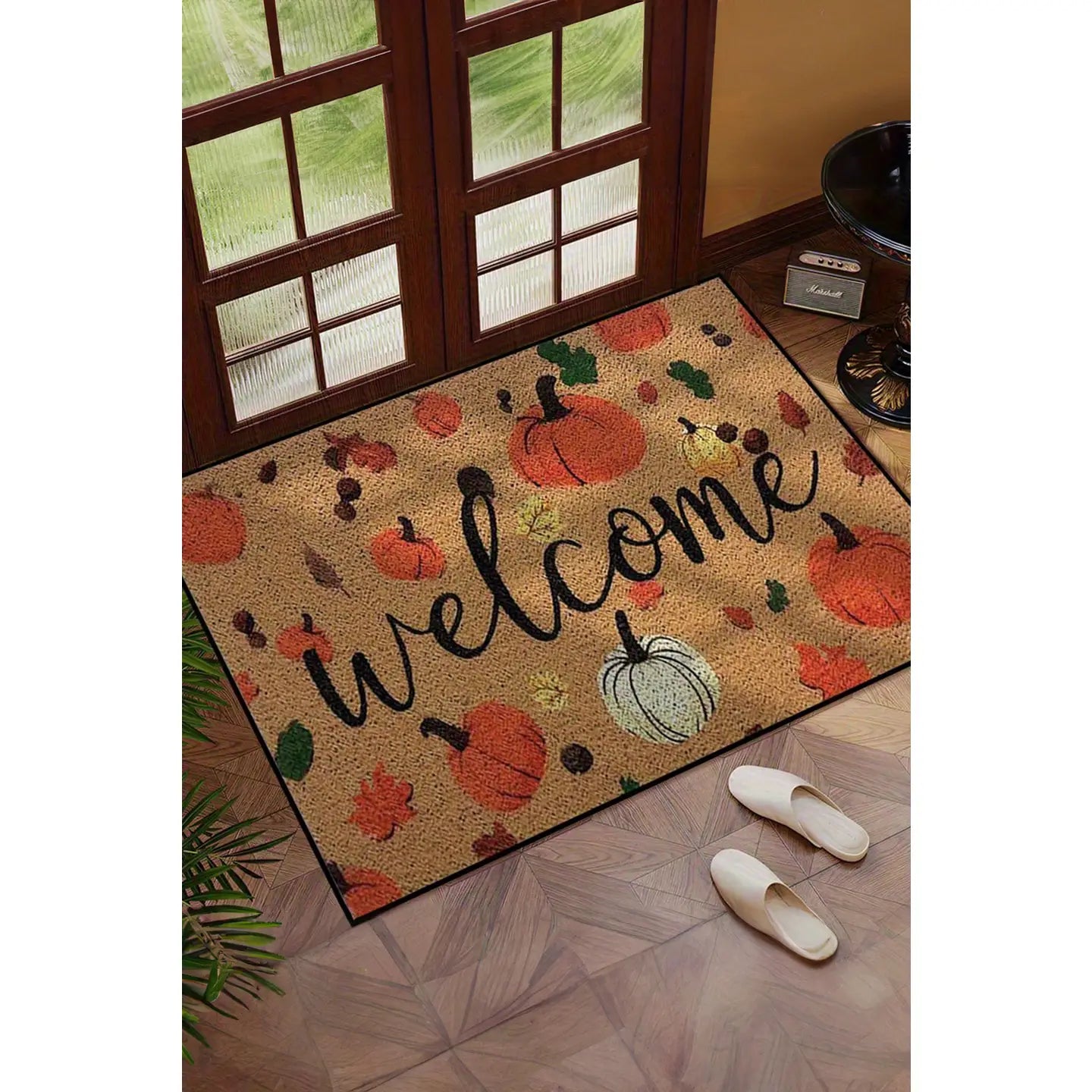 Welcome Fall Pumpkin Leaf Pattern Entrance Mat