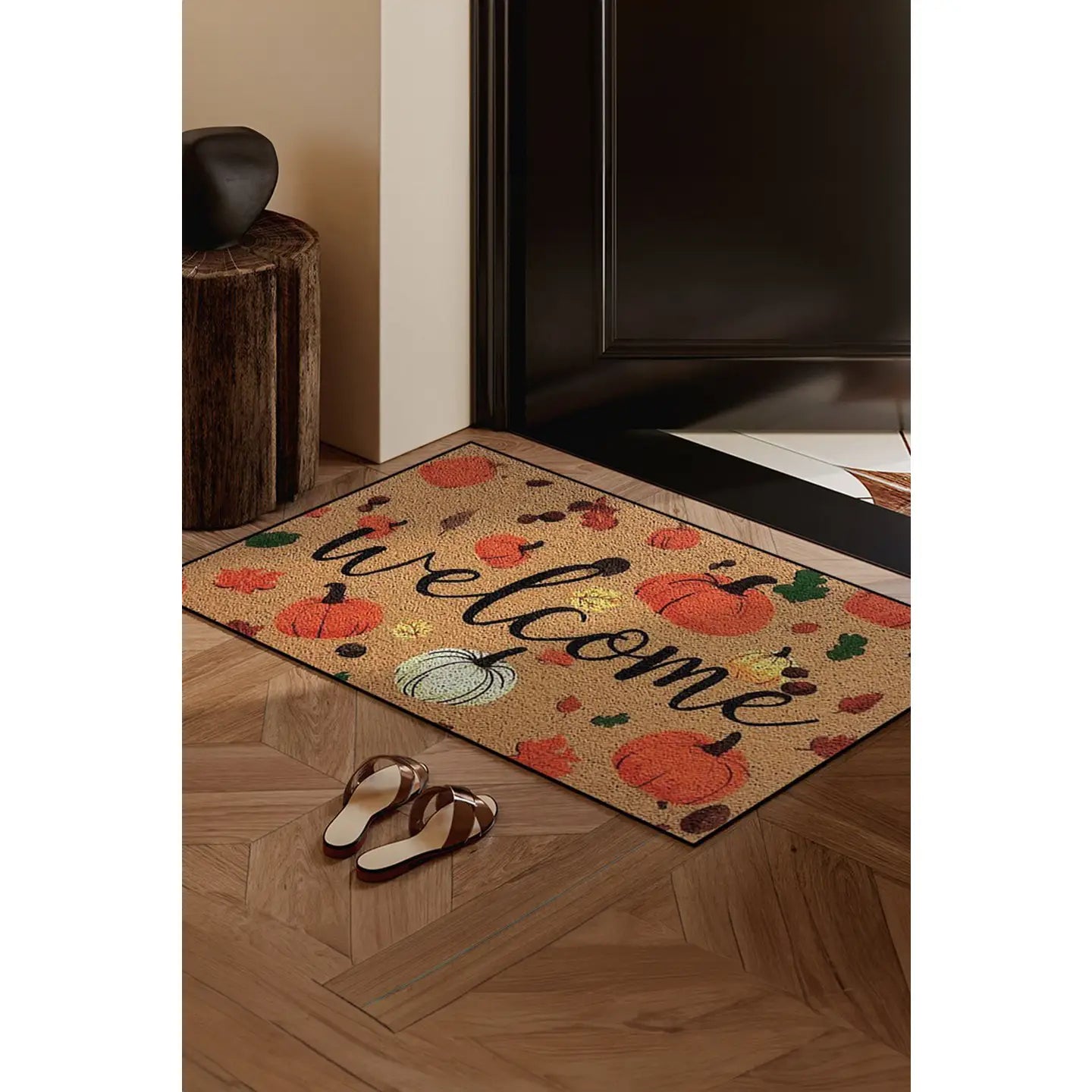 Welcome Fall Pumpkin Leaf Pattern Entrance Mat