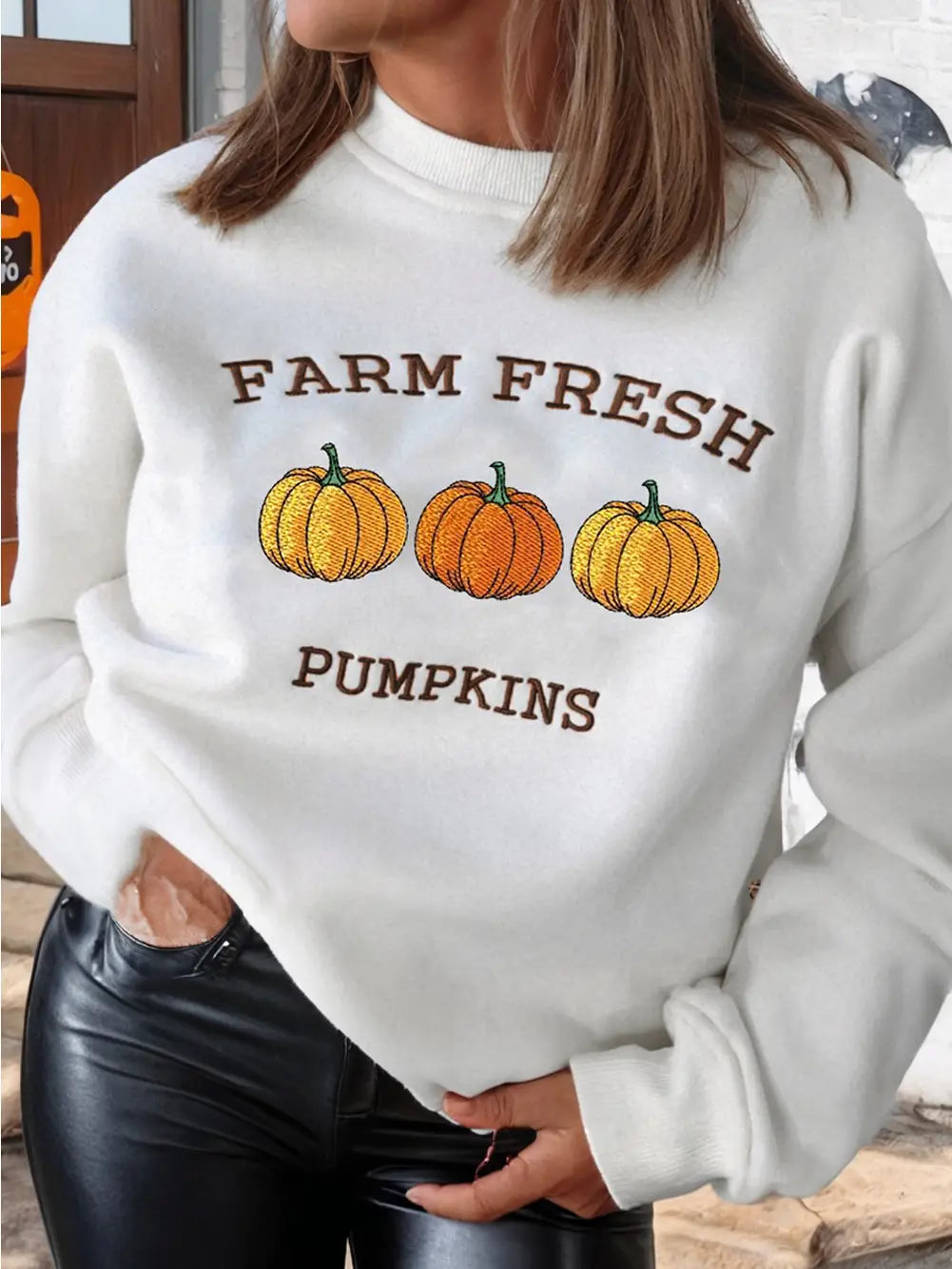Pumpkins Embroidered Graphic Thanksgiving Holiday Sweatshirt