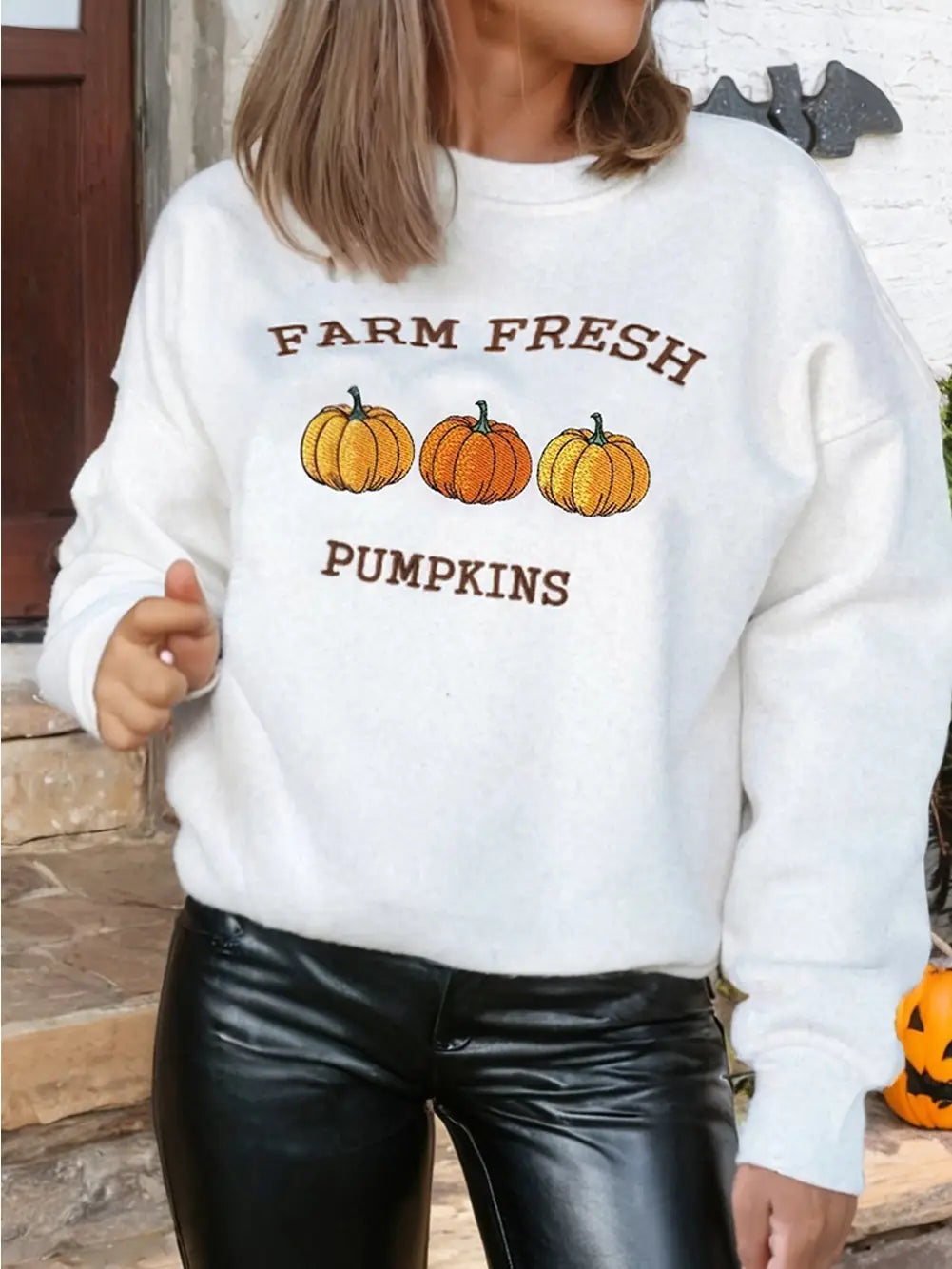 Pumpkins Embroidered Graphic Thanksgiving Holiday Sweatshirt
