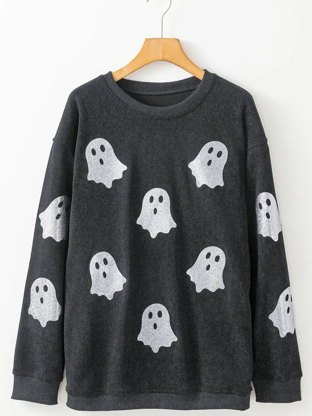 Halloween Ghost Corded Crew Neck Loose Sweatshirt