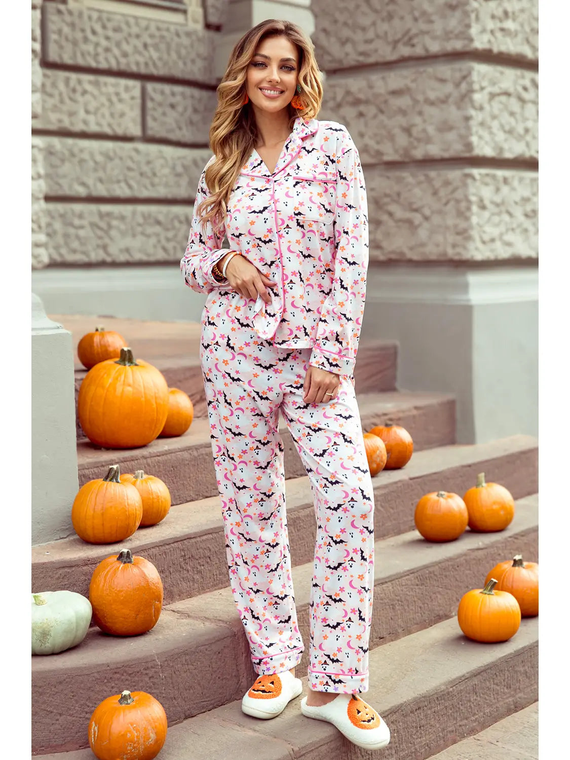 Halloween Eve Haunted Honey Bat Print Pajama Set