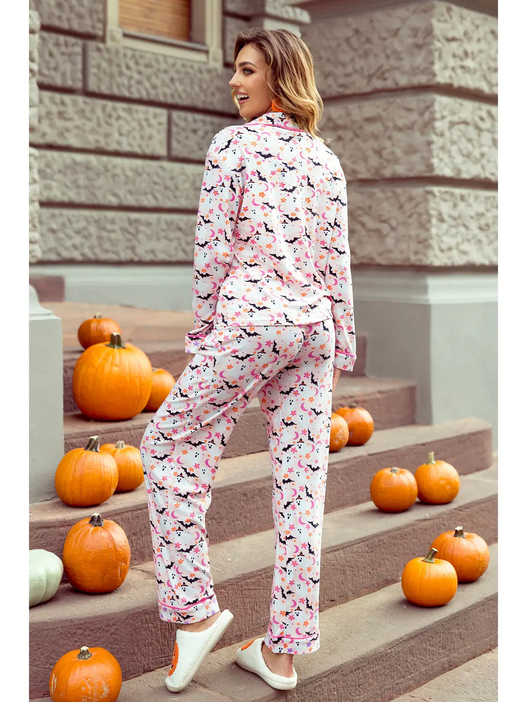Halloween Eve Haunted Honey Bat Print Pajama Set