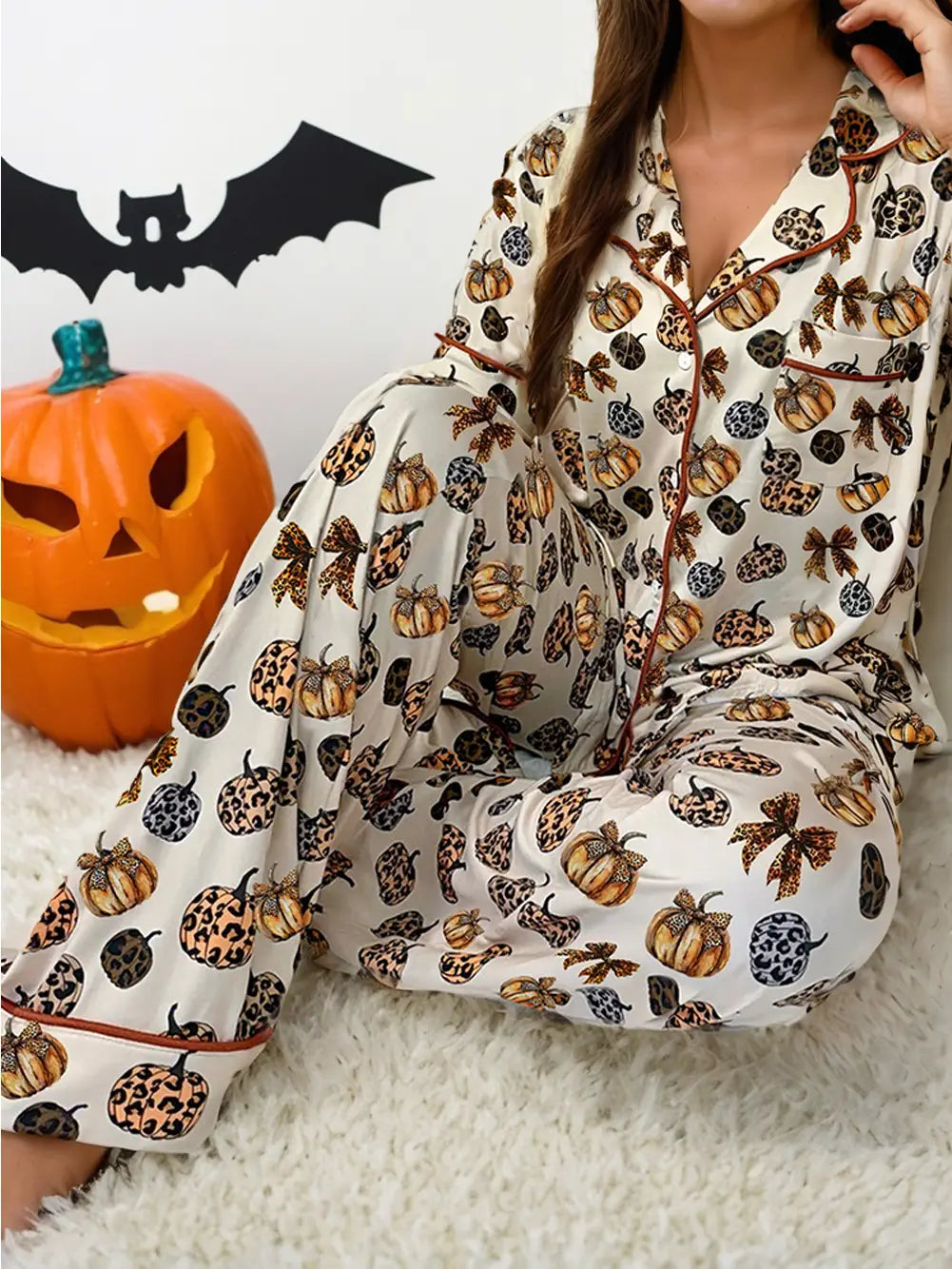 Leopard Pumpkin Allover Halloween 2pcs Pajama Set