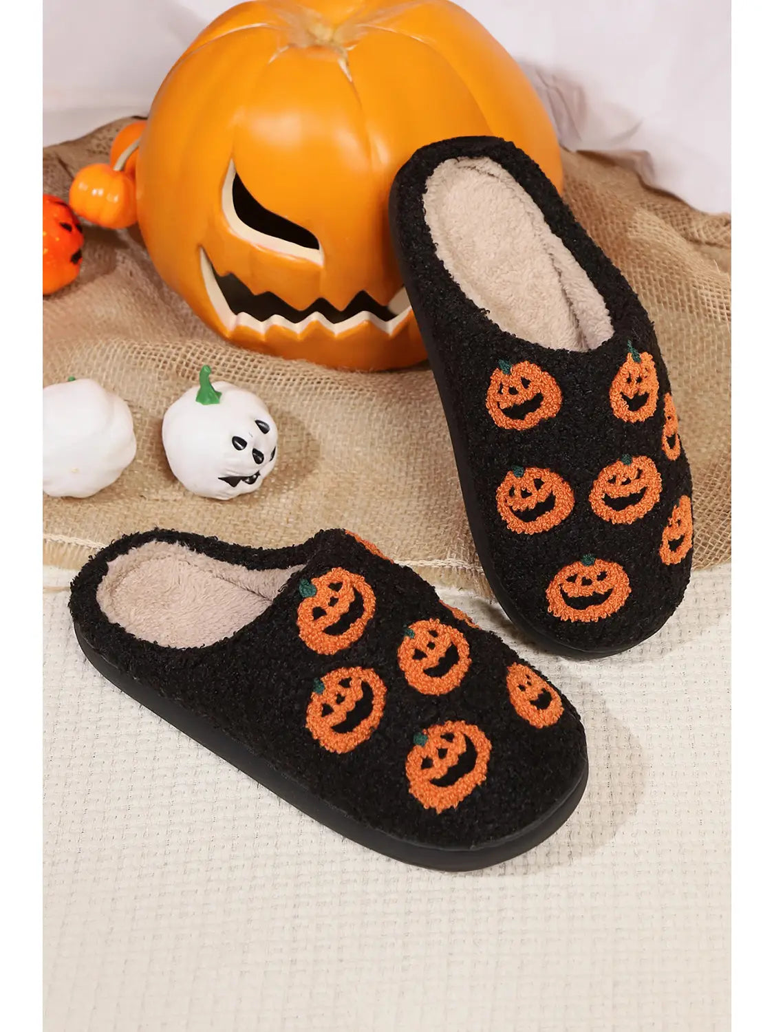 Halloween Pumpkin Plush Home Slippers