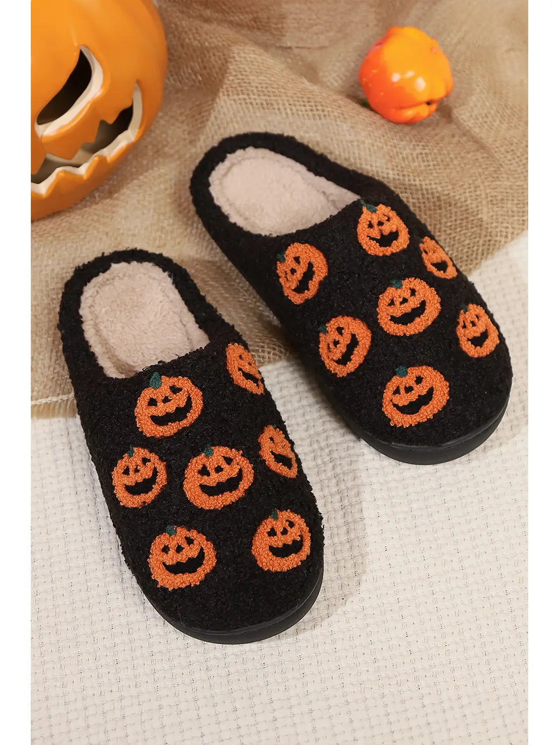 Halloween Pumpkin Plush Home Slippers