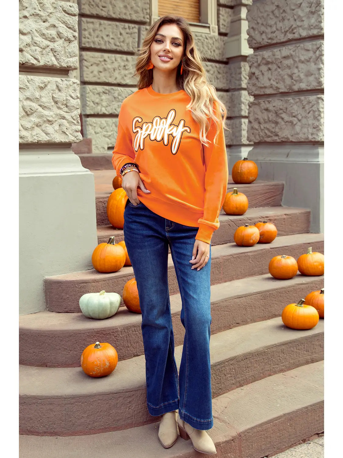 Spooky Graphic Halloween Crew Neck Holiday Sweatshirt
