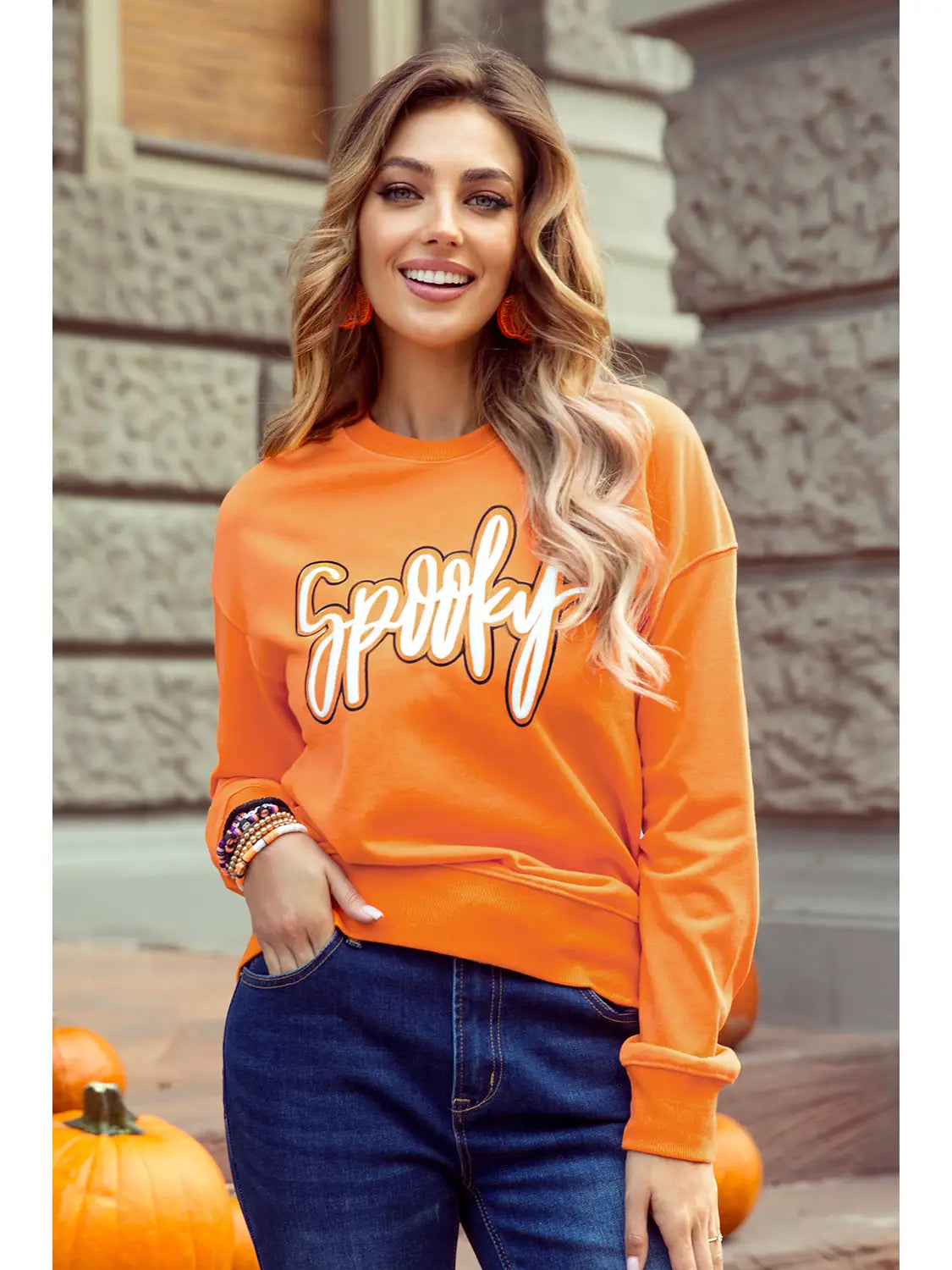 Spooky Graphic Halloween Crew Neck Holiday Sweatshirt