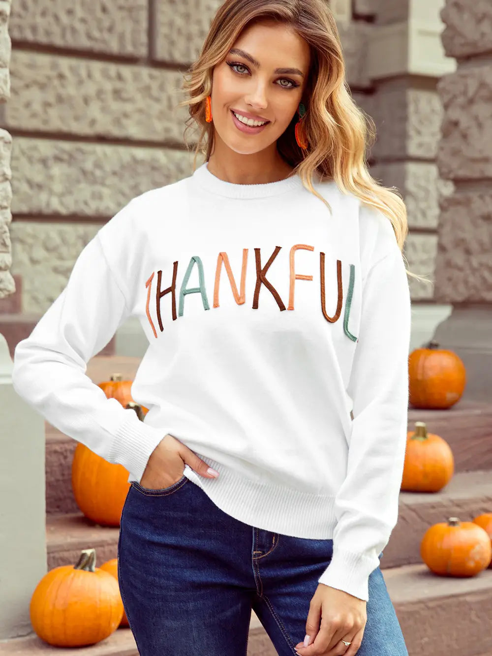 Thankful Ivory Embroidered Sweater