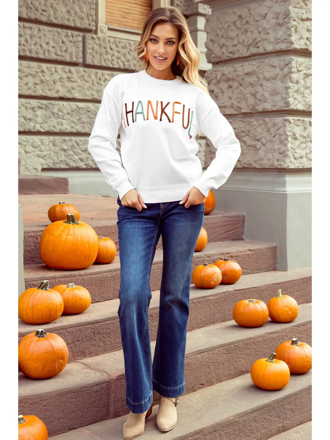 Thankful Ivory Embroidered Sweater