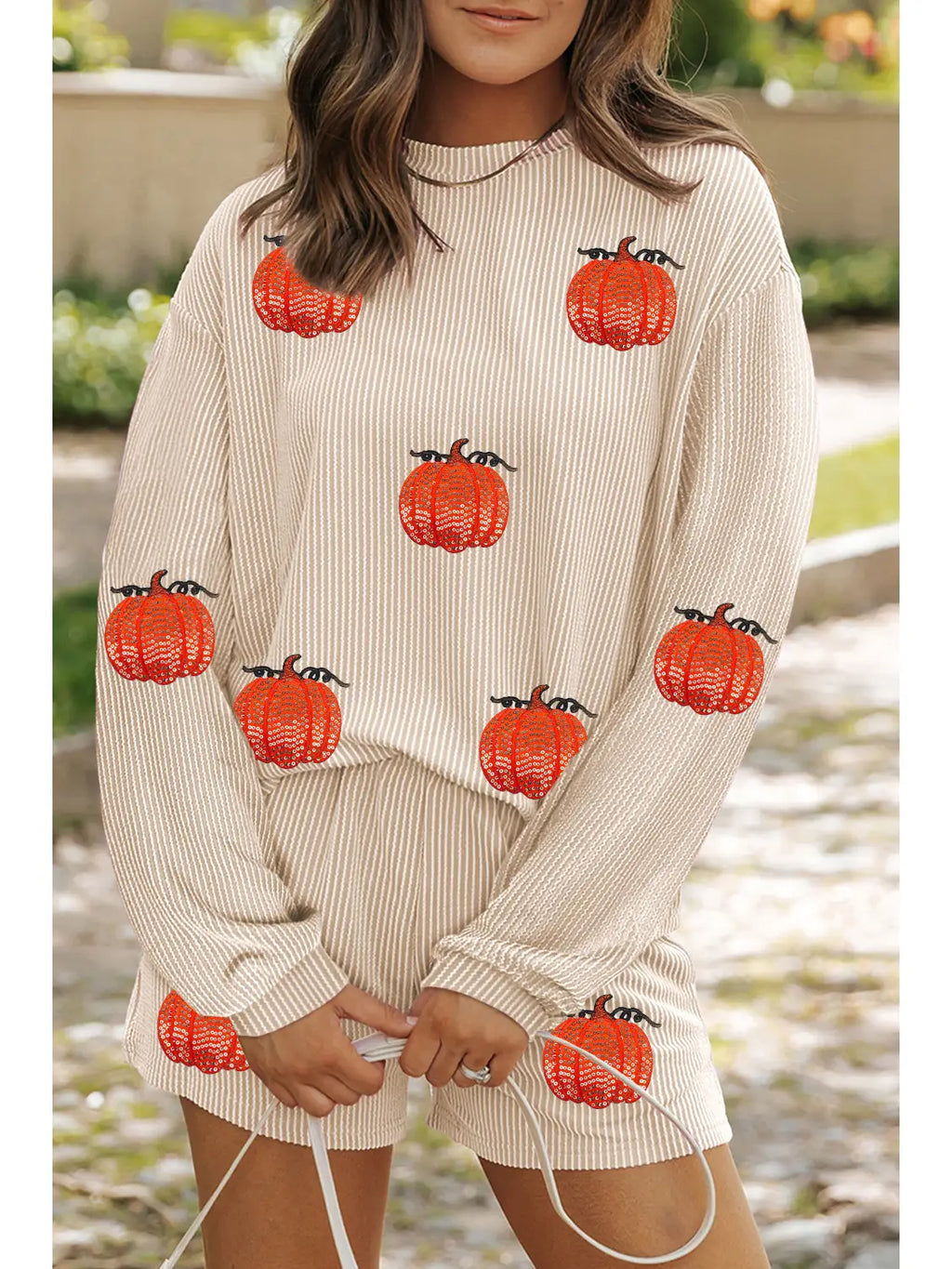 Twisted Rib Halloween Long Sleeve Pullover and Shorts Set