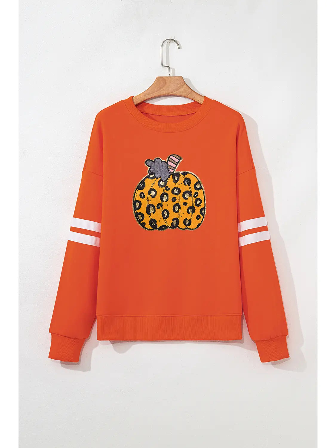 Leopard Pumpkin Graphic Varsity Oversized Sweatshirt